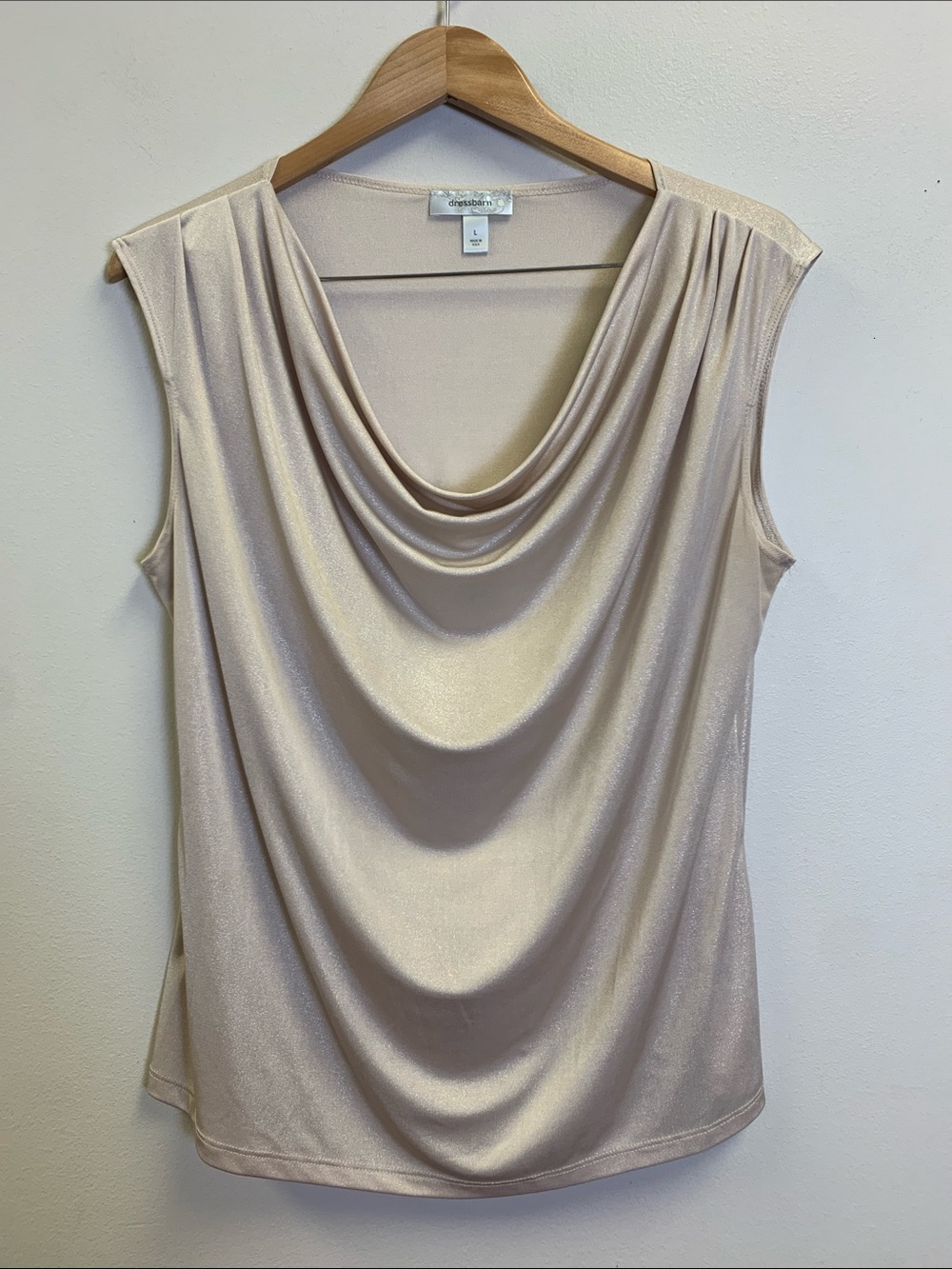 Dress Barn Shimmery Draped Cowl Neck Sleeveless Top - Light Beige
